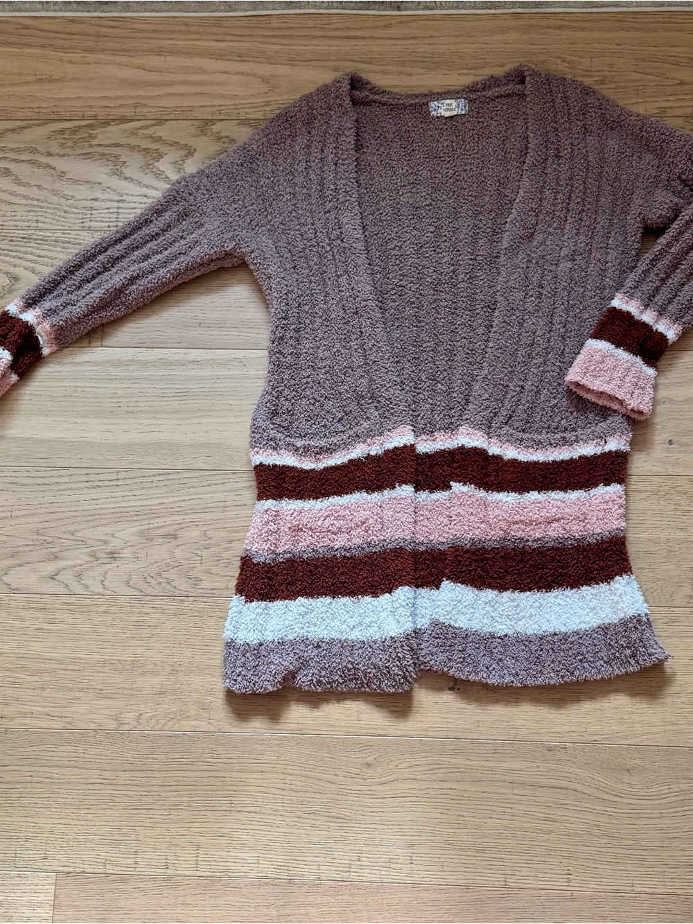 Pink Republic Portobella Combo Fuzzy Striped V Neck Sweater Size M